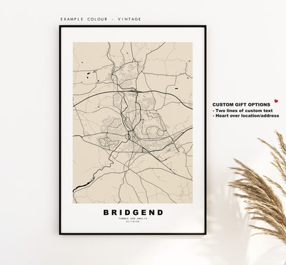 Bridgend Map Print - Minimalist City Map Poster - Map Art - Wales - Bridgend Print - Bridgend Poster - Different Colours Available