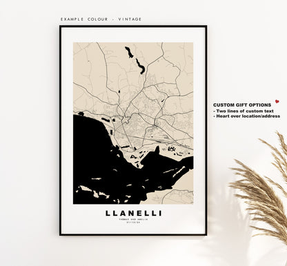 Llanelli Map Print - Minimalist City Map Poster - Map Art - Wales - Llanelli Print - Llanelli Poster - Different Colours Available