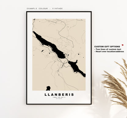 Llanberis Map Print - Minimalist City Map Poster - Map Art - Wales - Llanberis Print - Llanberis Poster - Different Colours Available