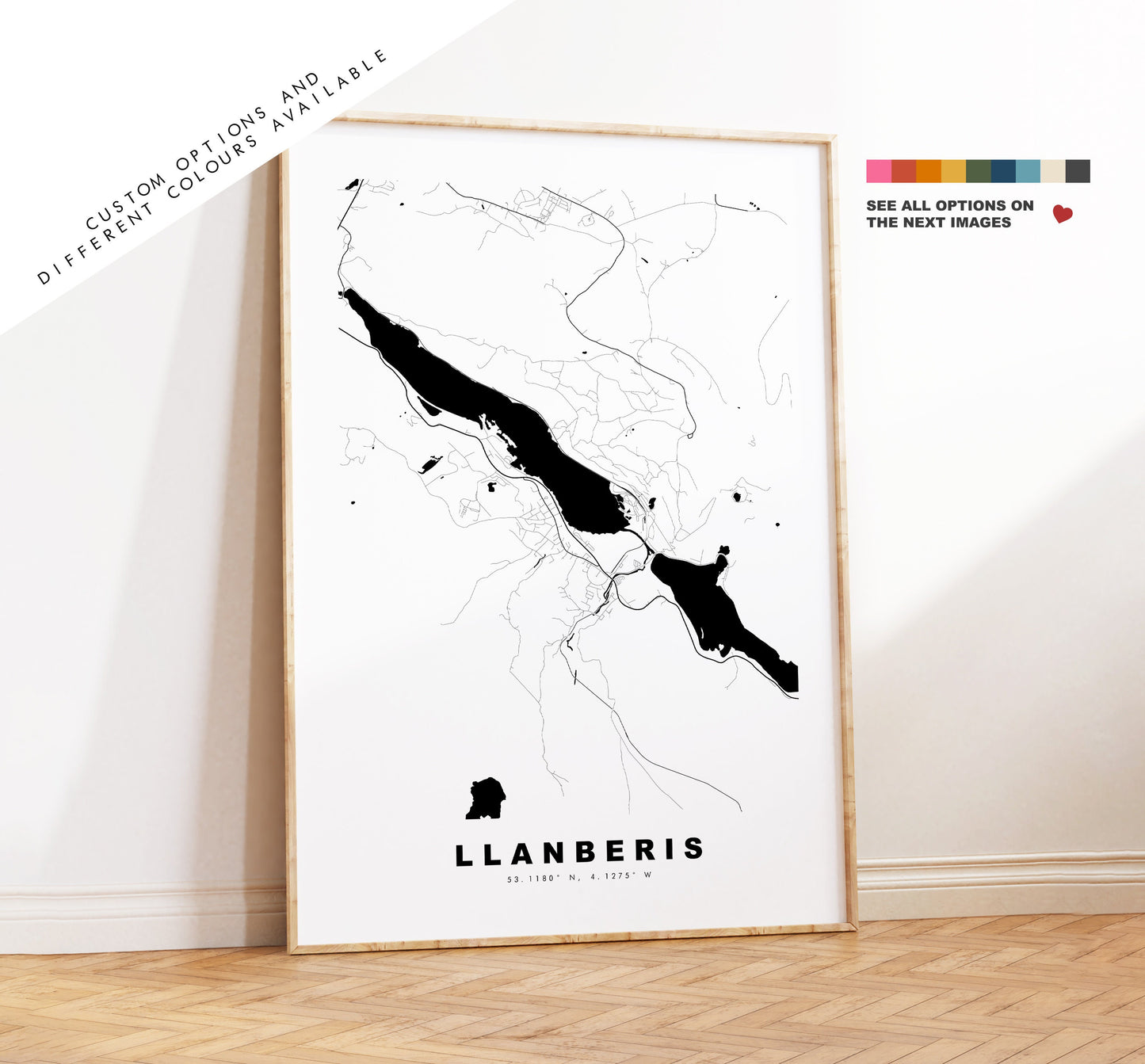 Llanberis Map Print - Minimalist City Map Poster - Map Art - Wales - Llanberis Print - Llanberis Poster - Different Colours Available