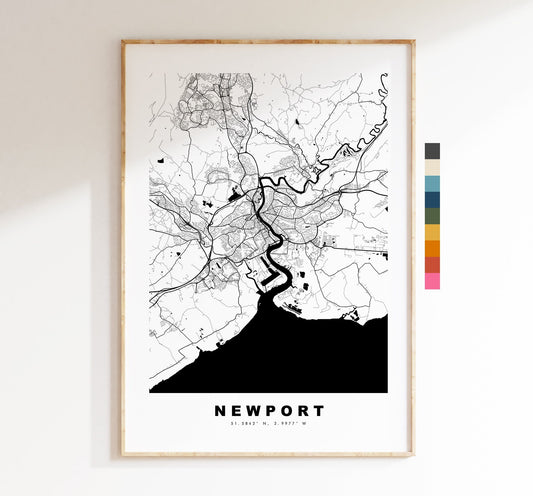 Newport Map Print - Minimalist City Map Poster - Map Art - Wales - Newport Print - Newport Poster - Different Colours Available