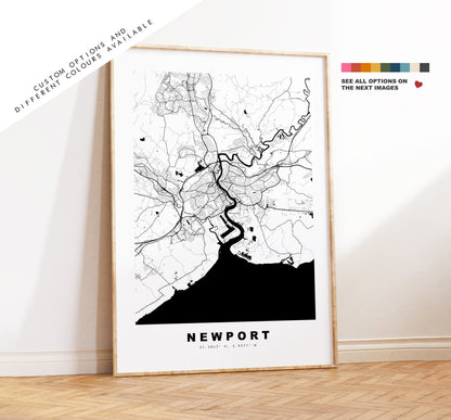 Newport Map Print - Minimalist City Map Poster - Map Art - Wales - Newport Print - Newport Poster - Different Colours Available