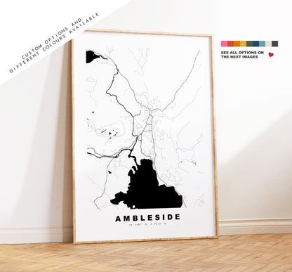 Ambleside Map Print - Minimalist City Map Poster - Map Art - Cumbria - Ambleside Print - Ambleside Poster - Different Colours Available