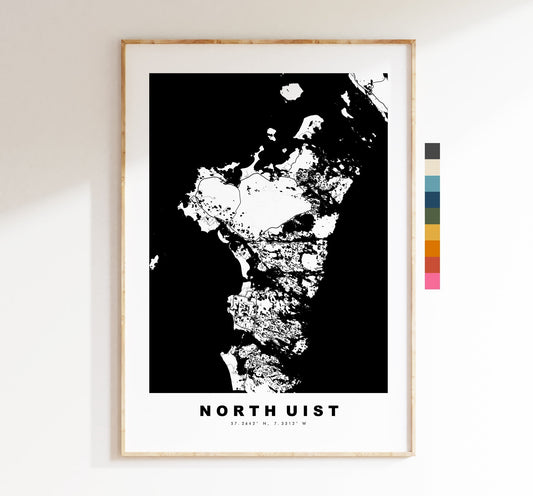 North Uist Map Print - Minimalist Map Poster - Map Wall Art - Scotland - North Uist Print - North Uist Poster - Different Colours Available