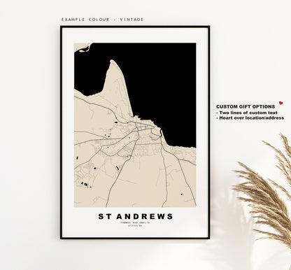 St Andrews Map Print - Minimalist City Map Poster - Map Art - Scotland - St Andrews Print - St Andrews Poster - Different Colours Available