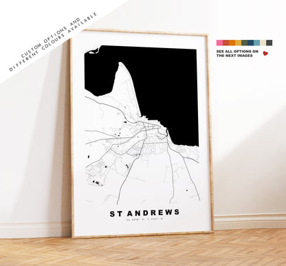 St Andrews Map Print - Minimalist City Map Poster - Map Art - Scotland - St Andrews Print - St Andrews Poster - Different Colours Available