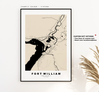 Fort William Map Print - Minimalist City Map Poster - Map Wall Art - Scotland - Fort William Print - Different Colours Available