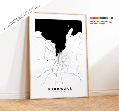 Kirkwall Map Print - Minimalist City Map Poster - Map Wall Art - Scotland - Kirkwall Print - Kirkwall Poster - Different Colours Available