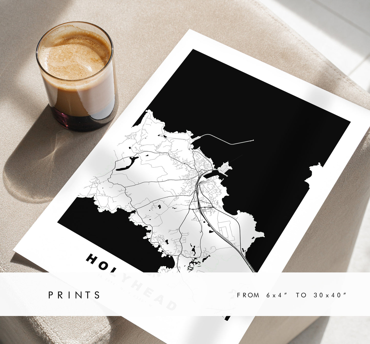 Holyhead Map Print - Minimalist City Map Poster - Map Art - Wales - Holyhead Print - Holyhead Poster - Different Colours Available