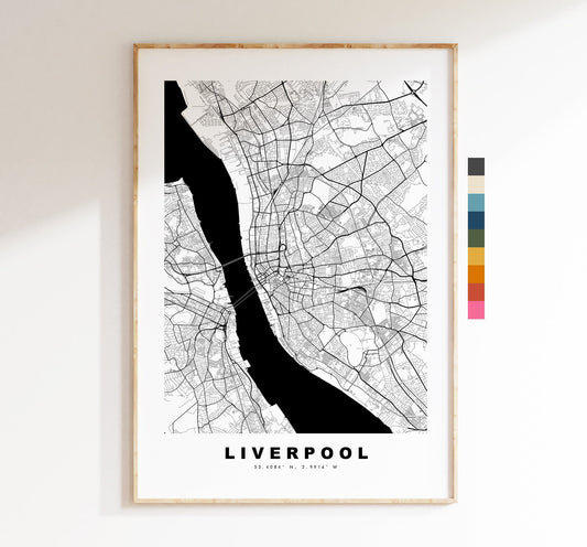 Liverpool Map Print - Minimalist City Map Poster - Map Art - UK - Liverpool Print - Liverpool Poster - Different Colours Available