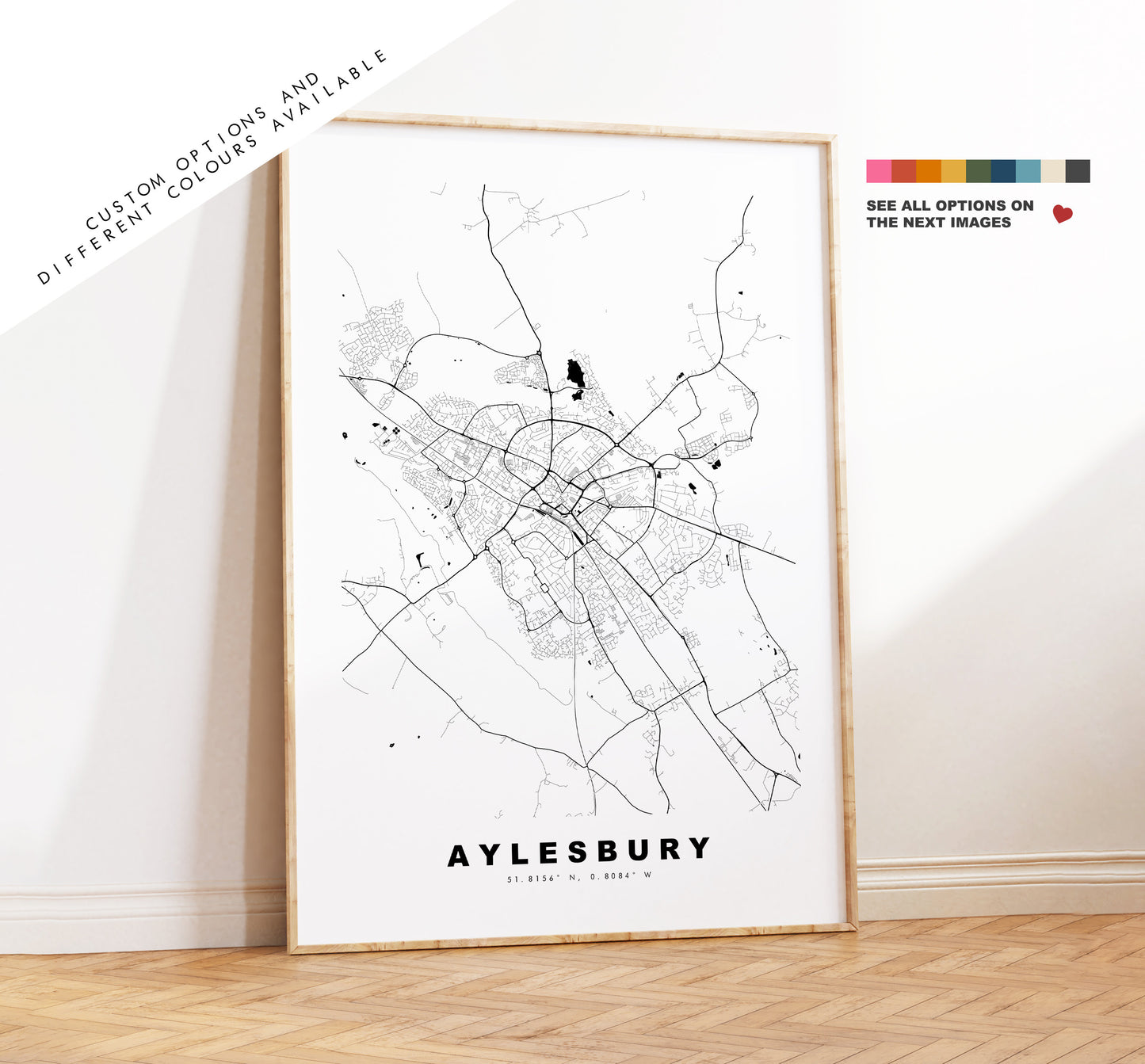 Aylesbury Map Print - Minimalist City Map Poster - Map Wall Art - UK - Aylesbury Print - Aylesbury Poster - Different Colours Available