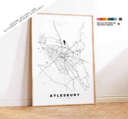 Aylesbury Map Print - Minimalist City Map Poster - Map Wall Art - UK - Aylesbury Print - Aylesbury Poster - Different Colours Available