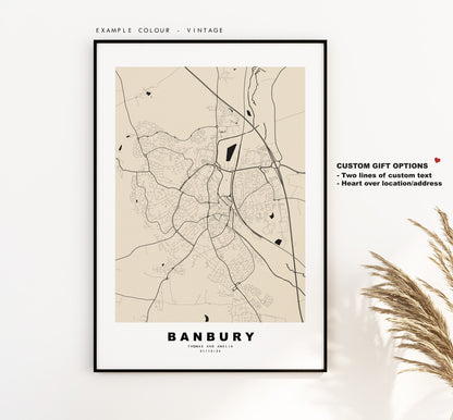 Banbury Map Print - Minimalist City Map Poster - Map Wall Art - UK - Banbury Print - Banbury Poster - Different Colours Available