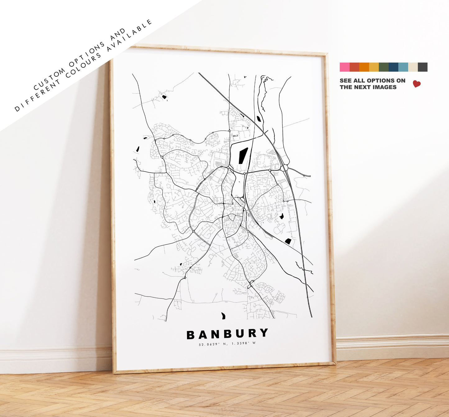 Banbury Map Print - Minimalist City Map Poster - Map Wall Art - UK - Banbury Print - Banbury Poster - Different Colours Available