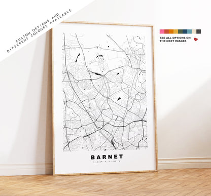 Barnet Map Print - Minimalist City Map Poster - Map Wall Art - UK - Barnet Print - Barnet Poster - Different Colours Available