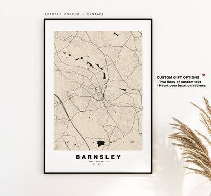 Barnsley Map Print - Minimalist City Map Poster - Map Wall Art - UK - Barnsley Print - Barnsley Poster - Different Colours Available