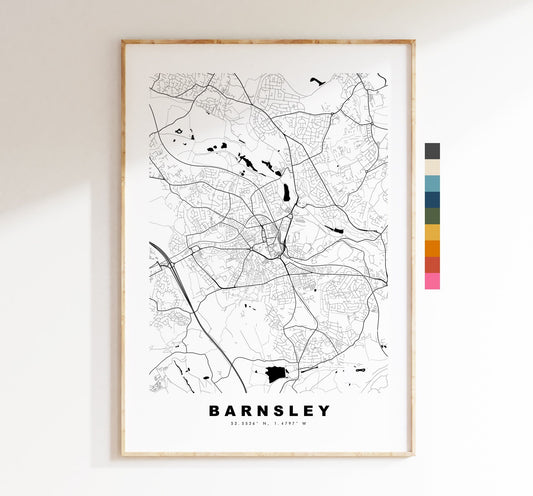 Barnsley Map Print - Minimalist City Map Poster - Map Wall Art - UK - Barnsley Print - Barnsley Poster - Different Colours Available