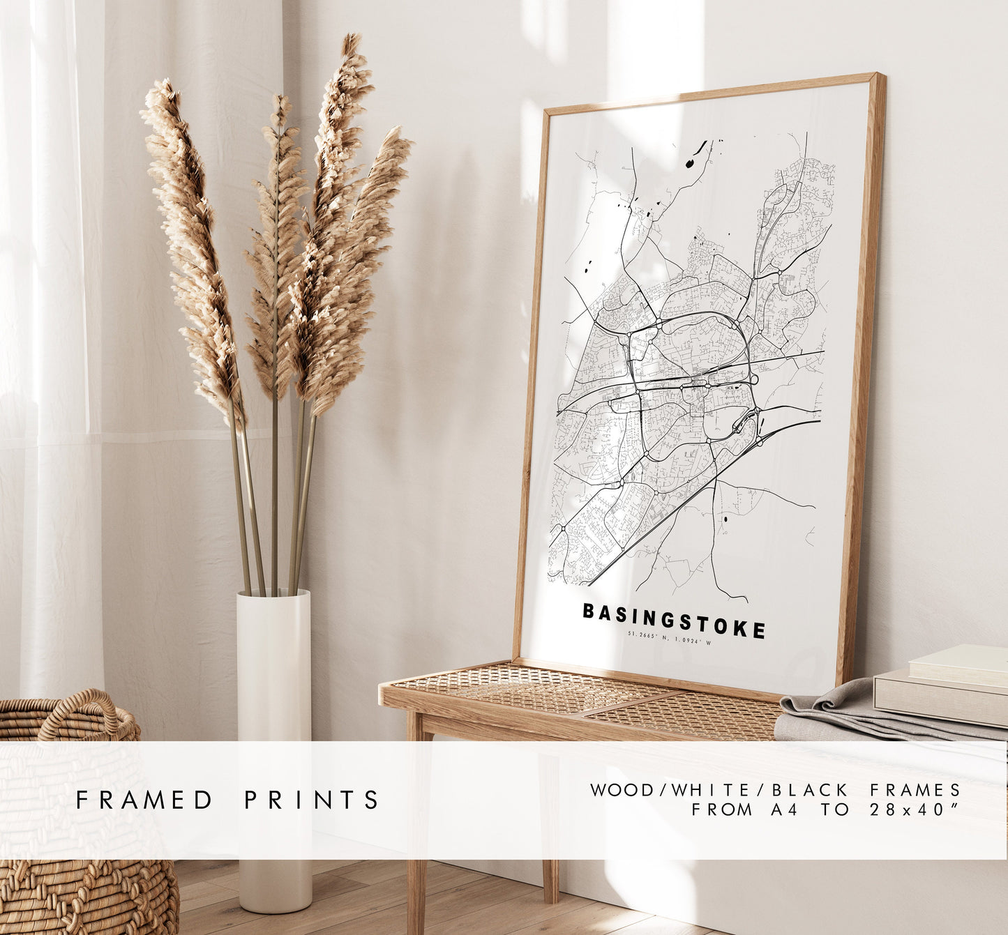 Basingstoke Map Print - Minimalist City Map Poster - Map Art - UK - Basingstoke Print - Basingstoke Poster - Different Colours Available