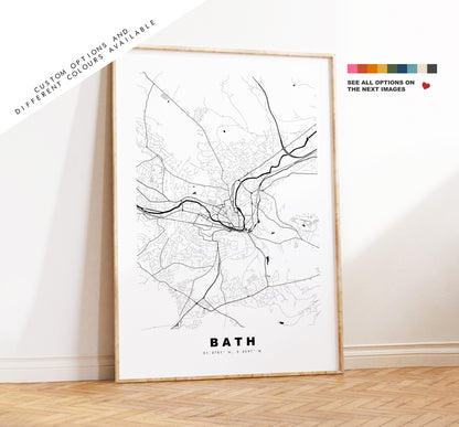 Bath Map Print - Minimalist City Map Poster - Map Wall Art - UK - Bath Print - Bath Poster - Different Colours Available