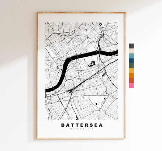 Battersea Map Print - Minimalist City Map Poster - Map Wall Art - UK - Battersea Print - Battersea Poster - Different Colours Available