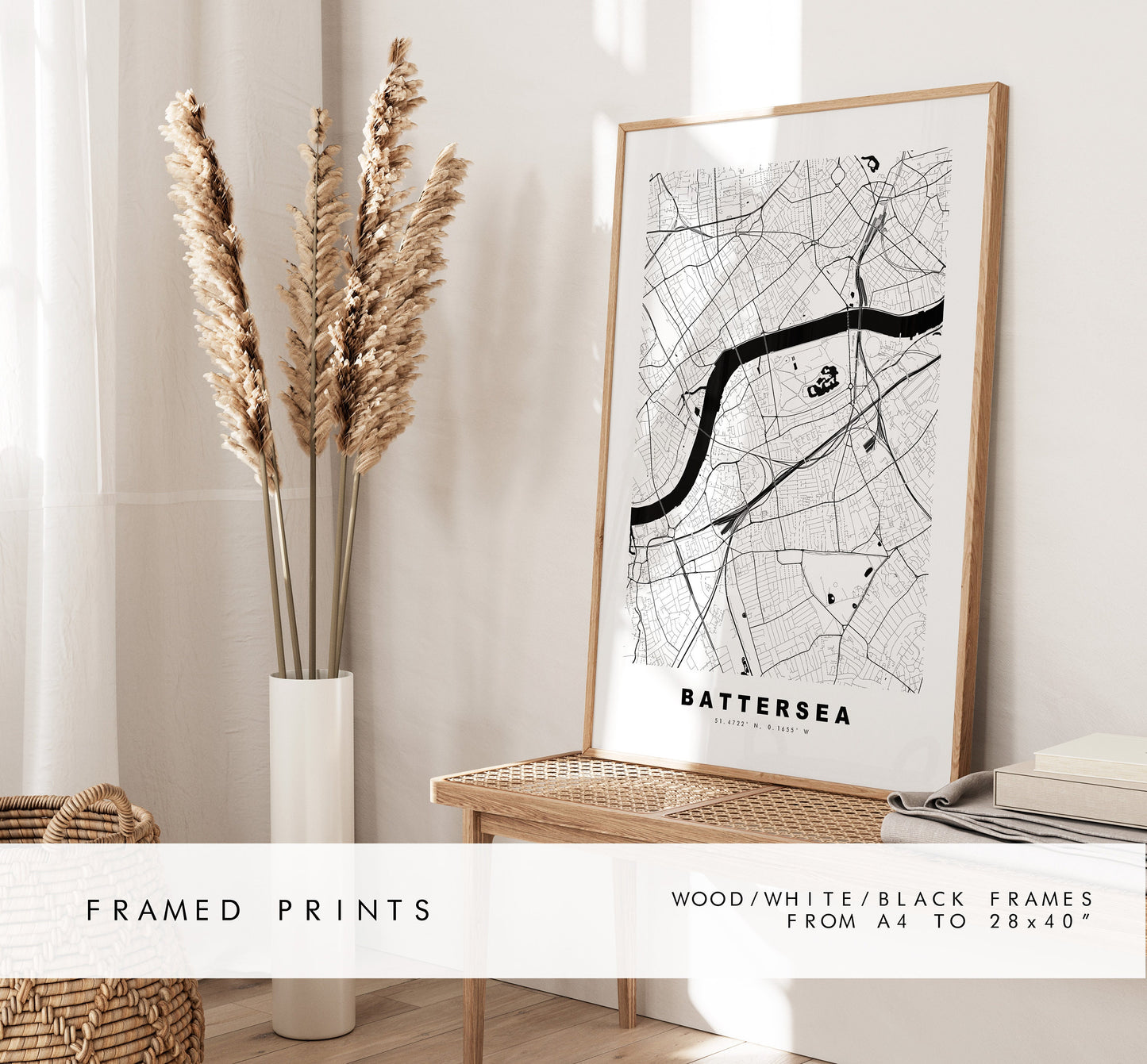 Battersea Map Print - Minimalist City Map Poster - Map Wall Art - UK - Battersea Print - Battersea Poster - Different Colours Available