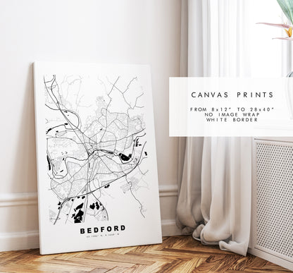 Bedford Map Print - Minimalist City Map Poster - Map Wall Art - UK - Bedford Print - Bedford Poster - Different Colours Available