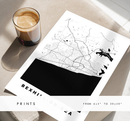 Bexhill Map Print - Minimalist City Map Poster - Map Wall Art - UK - Bexhill On Sea Print - Bexhill Poster - Different Colours Available