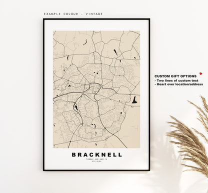 Bracknell Map Print - Minimalist City Map Poster - Map Wall Art - UK - Bracknell Print - Bracknell Poster - Different Colours Available