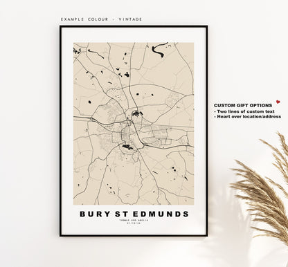 Bury St Edmunds Map Print - Minimalist City Map Poster - Map Wall Art - UK - Bury St Edmunds Print - Poster - Different Colours Available