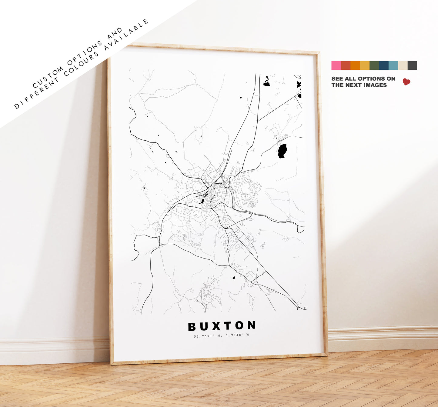 Buxton Map Print - Minimalist City Map Poster - Map Wall Art - UK - Buxton Print - Buxton Poster - Different Colours Available