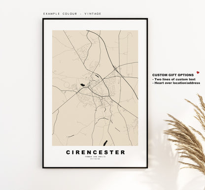 Cirencester Map Print - Minimalist City Map Poster - Map Art - UK - Cirencester Print - Cirencester Poster - Different Colours Available