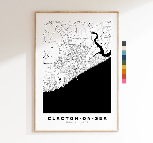 Clacton Map Print - Minimalist City Map Poster - Map Wall Art - UK - Clacton On Sea Print - Clacton Poster - Different Colours Available