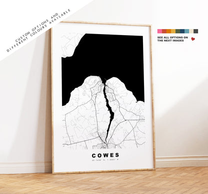 Cowes Map Print - Minimalist City Map Poster - Map Wall Art - UK - Cowes Print - Cowes Poster - Different Colours Available