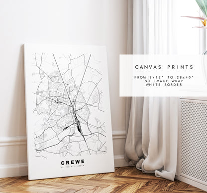 Crewe Map Print - Minimalist City Map Poster - Map Wall Art - UK - Crewe Print - Crewe Poster - Different Colours Available