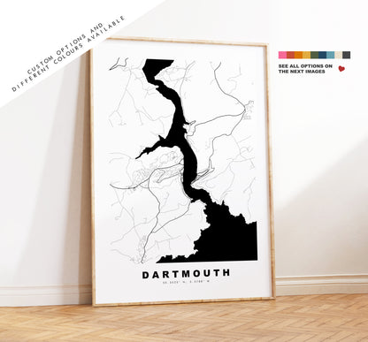 Dartmouth Map Print - Minimalist City Map Poster - Map Wall Art - UK - Dartmouth Print - Dartmouth Poster - Different Colours Available