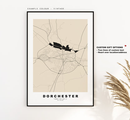 Dorchester Map Print - Minimalist City Map Poster - Map Wall Art - UK - Dorchester Print - Dorchester Poster - Different Colours Available