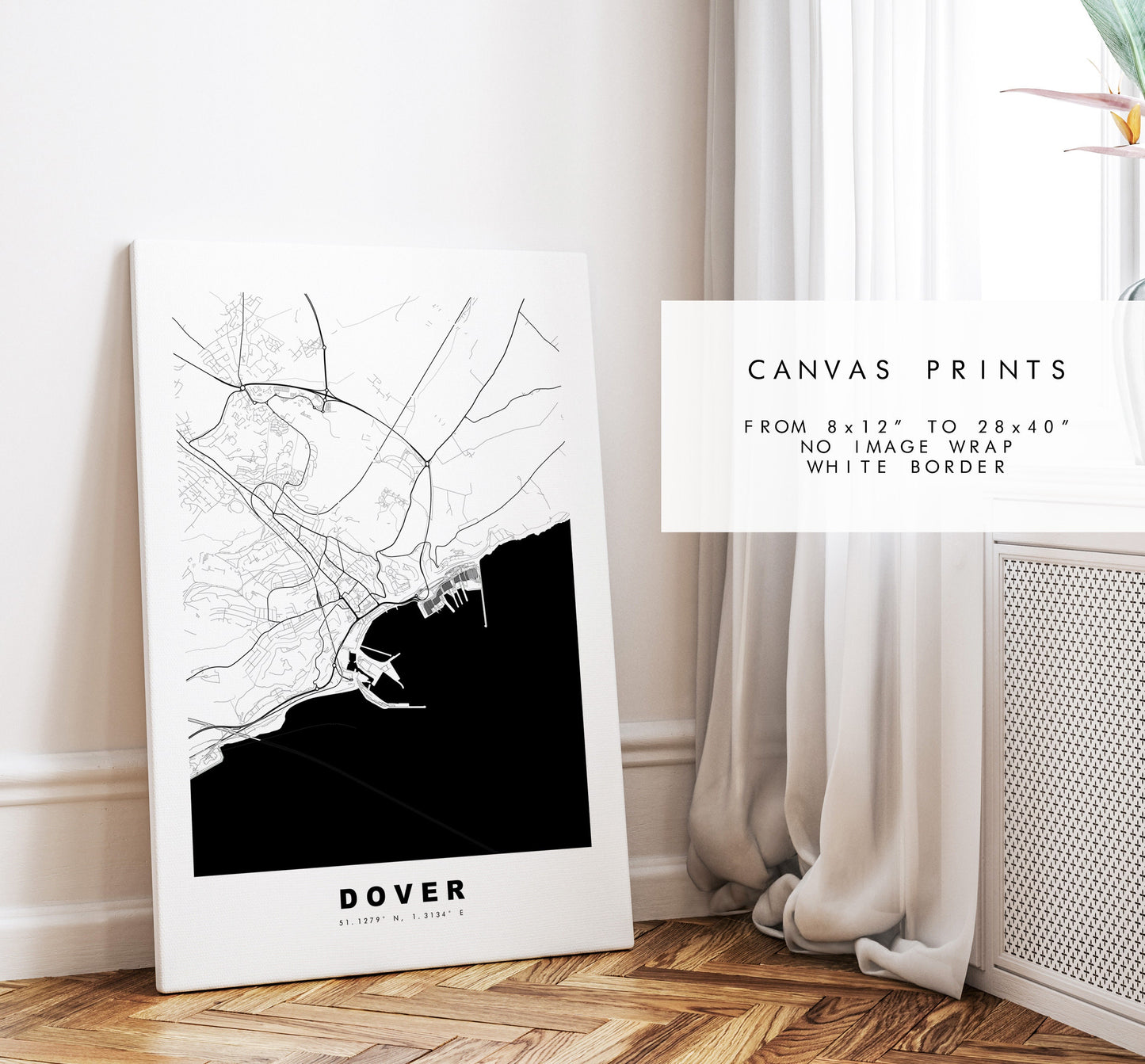 Dover Map Print - Minimalist City Map Poster - Map Wall Art - UK - Dover Print - Dover Poster - Different Colours Available