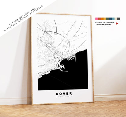 Dover Map Print - Minimalist City Map Poster - Map Wall Art - UK - Dover Print - Dover Poster - Different Colours Available