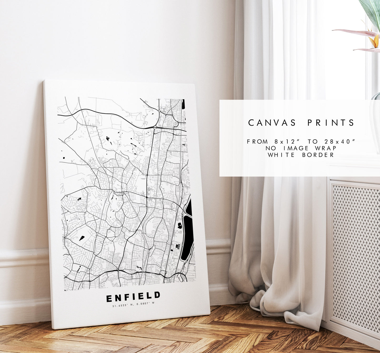 Enfield Map Print - Minimalist City Map Poster - Map Wall Art - UK - Enfield Print - Enfield Poster - Different Colours Available