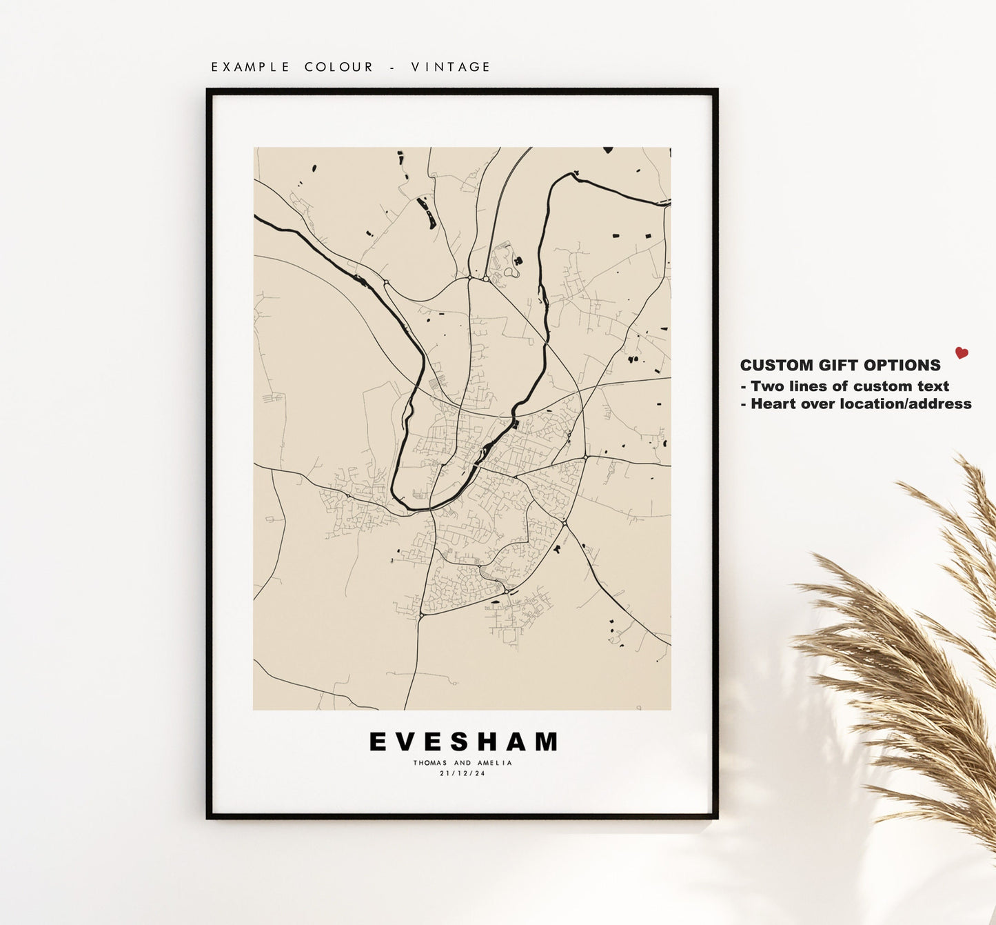 Evesham Map Print - Minimalist City Map Poster - Map Wall Art - UK - Evesham Print - Evesham Poster - Different Colours Available