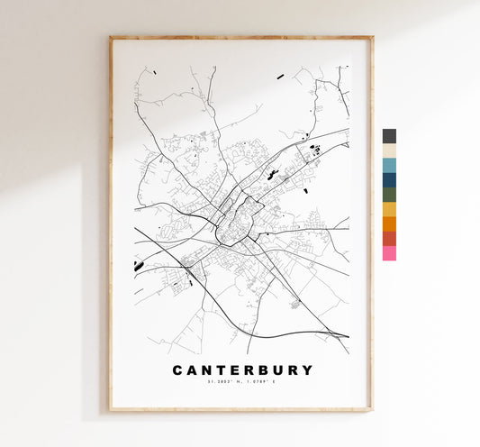 Canterbury Map Print - Minimalist City Map Poster - Map Wall Art - UK - Canterbury Print - Canterbury Poster - Different Colours Available