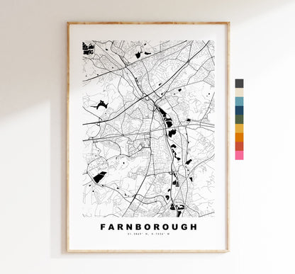 Farnborough Map Print - Minimalist City Map Poster - Map Art - UK - Farnborough Print - Farnborough Poster - Different Colours Available