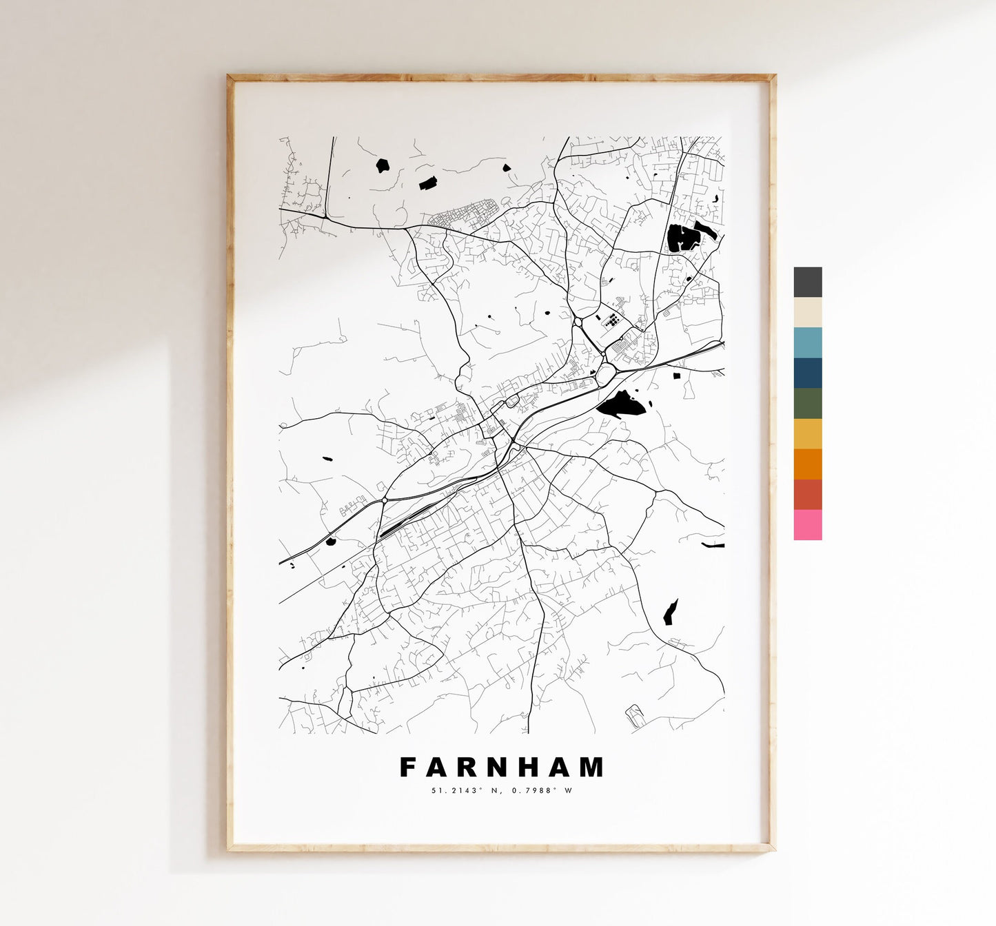 Farnham Map Print - Minimalist City Map Poster - Map Wall Art - UK - Farnham Print - Farnham Poster - Different Colours Available