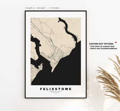 Felixstowe Map Print - Minimalist City Map Poster - Map Wall Art - UK - Felixstowe Print - Felixstowe Poster - Different Colours Available