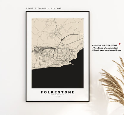 Folkestone Map Print - Minimalist City Map Poster - Map Wall Art - UK - Folkestone Print - Folkestone Poster - Different Colours Available