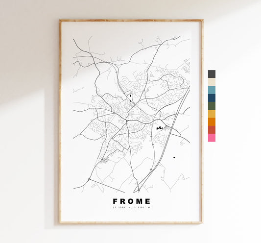 Frome Map Print - Minimalist City Map Poster - Map Wall Art - UK - Frome Print - Frome Poster - Different Colours Available