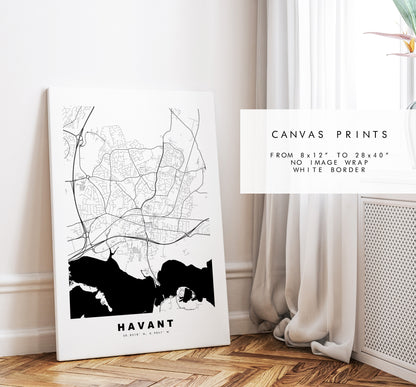 Havant Map Print - Minimalist City Map Poster - Map Art - UK - Havant Print - Havant Poster - Different Colours Available