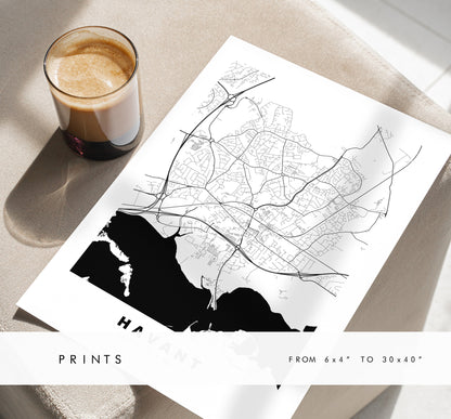 Havant Map Print - Minimalist City Map Poster - Map Art - UK - Havant Print - Havant Poster - Different Colours Available