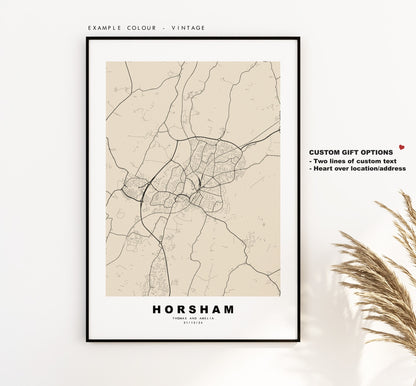 Horsham Map Print - Minimalist City Map Poster - Map Art - UK - Horsham Print - Horsham Poster - Different Colours Available