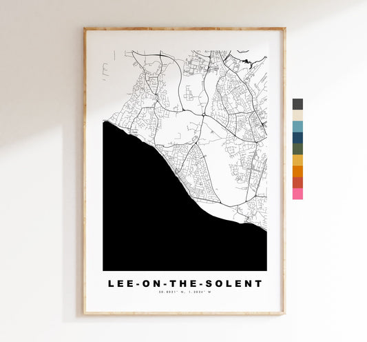 Lee on Solent Map Print - Minimalist City Map Poster - Map Art - UK - Lee on the Solent - Poster - Different Colours Available